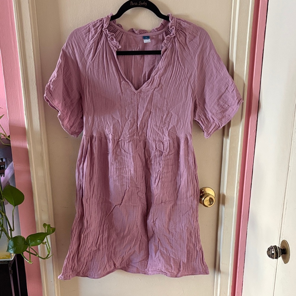 Old Navy 100% Cotton Lavender Short Sleeve V-Neck Dress